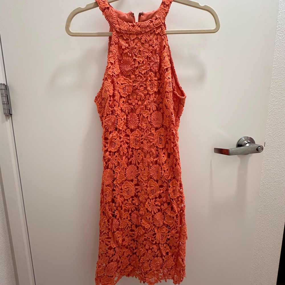 Lulu's Vibrant Orange Lace Mini Dress